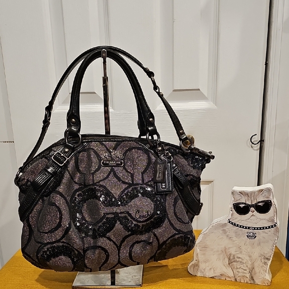 Coach Handbags - Coach 2010 Grey Fabric and Sequins Madison Op Art Sophia Satchel EUC w/Dustbag